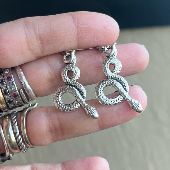 Set ! Obsidian double layer necklace snake + matching earrings boho goth celtic - Picture 2 of 10